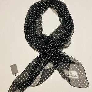 New Renato Balestra Black & White Polka Dot 100% Silk Scarf Sheer 15"x62" Italy